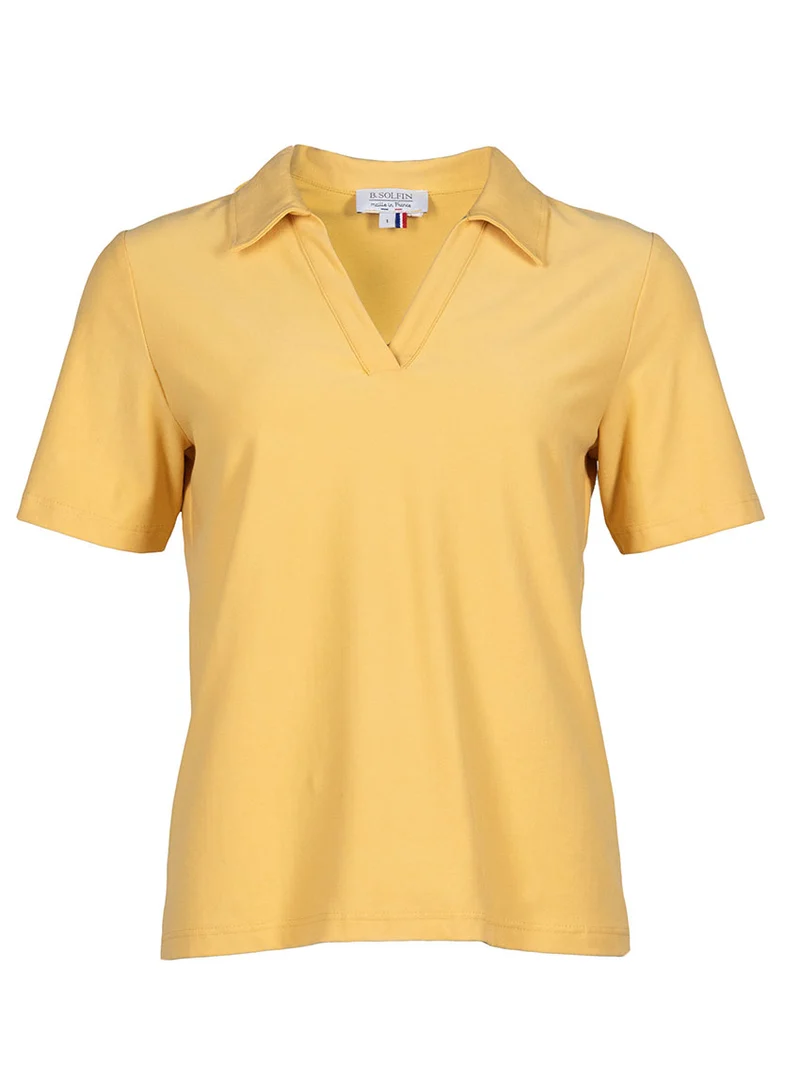 Polo femme en maille de coton jaune épicé