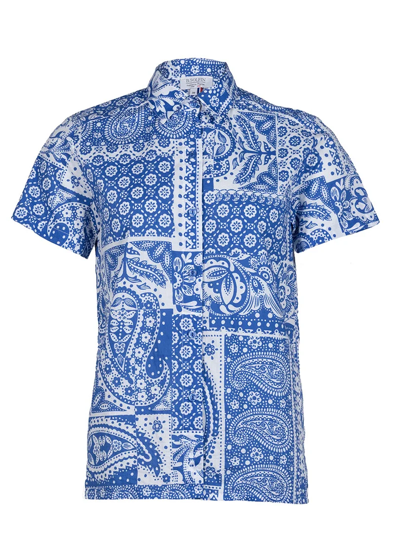 Chemisier en coton rayé bleu atlantique