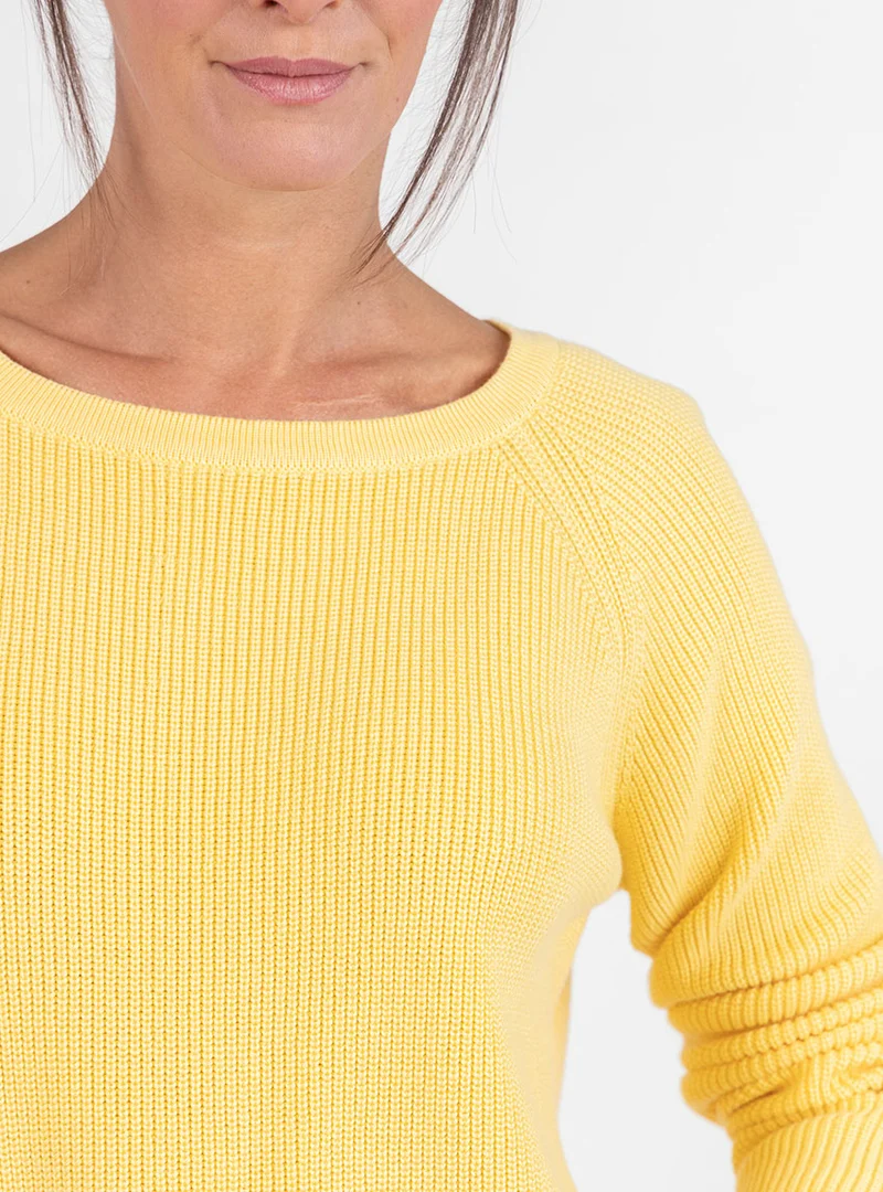 Pull femme en maille perlée coton jaune citron