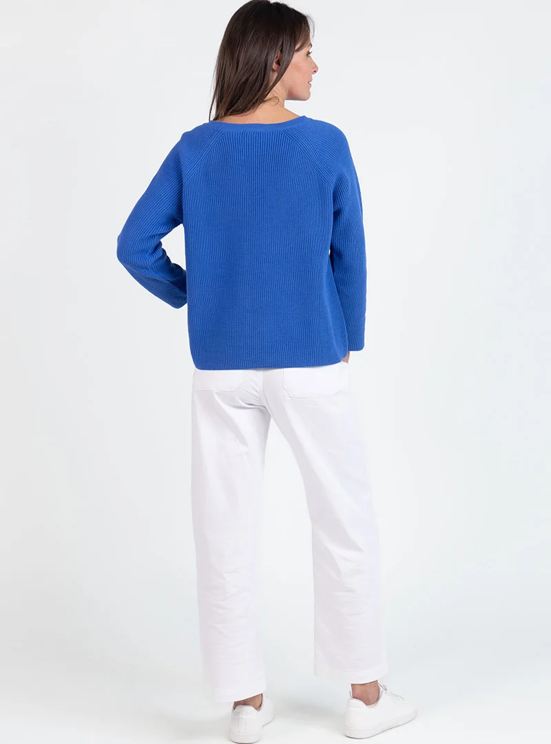 Pull femme en maille perlée coton bleu atlantique