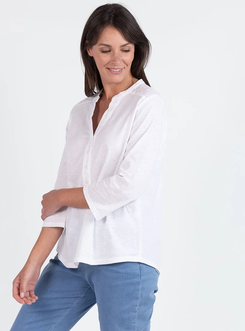 Blouse femme en maille de coton blanc
