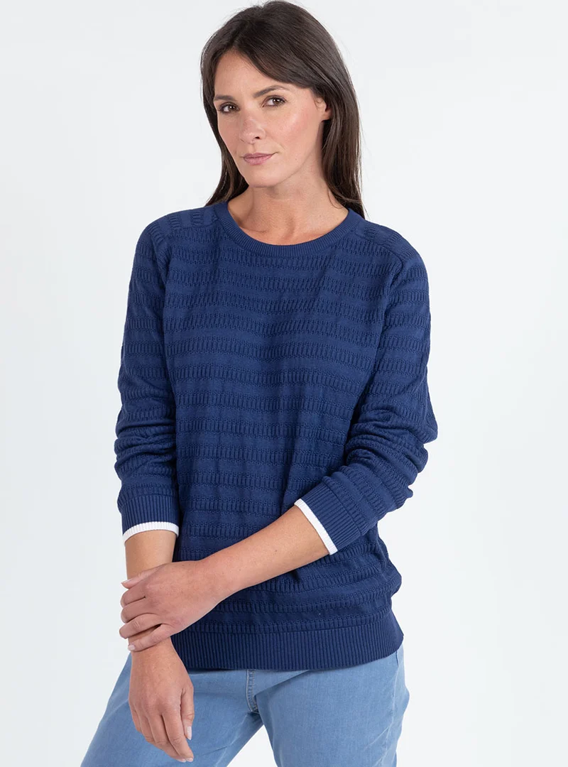 Pull femme esprit sweat en coton bleu marine
