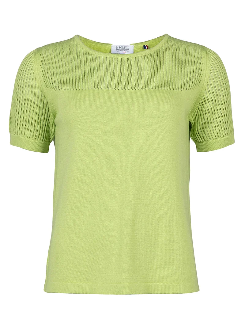 Pull femme ajouré coton vert anis