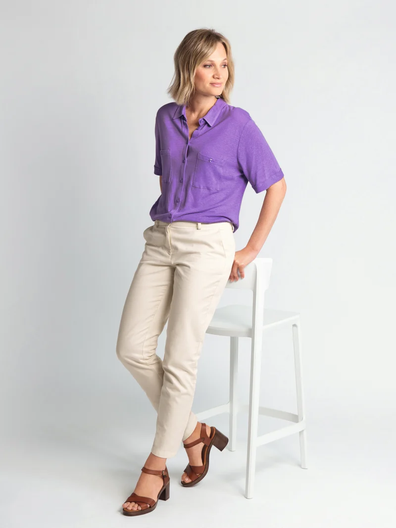 Chemisier maille en lin violet