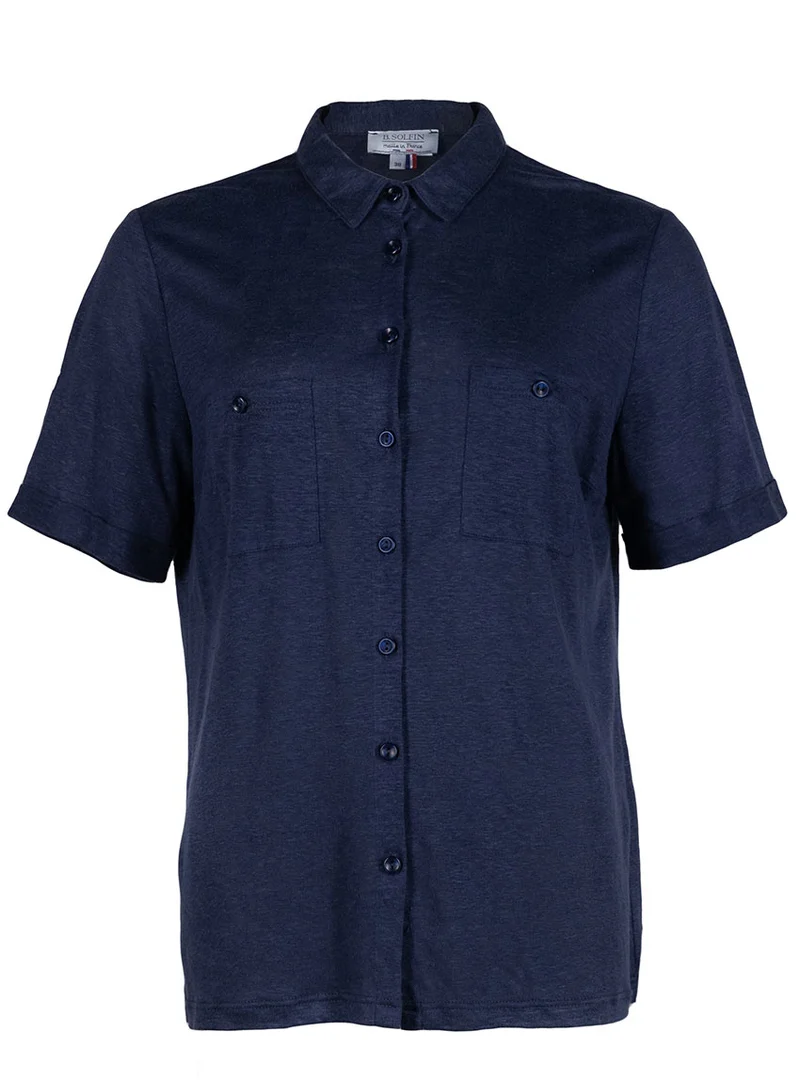 Chemisier maille en lin bleu marine