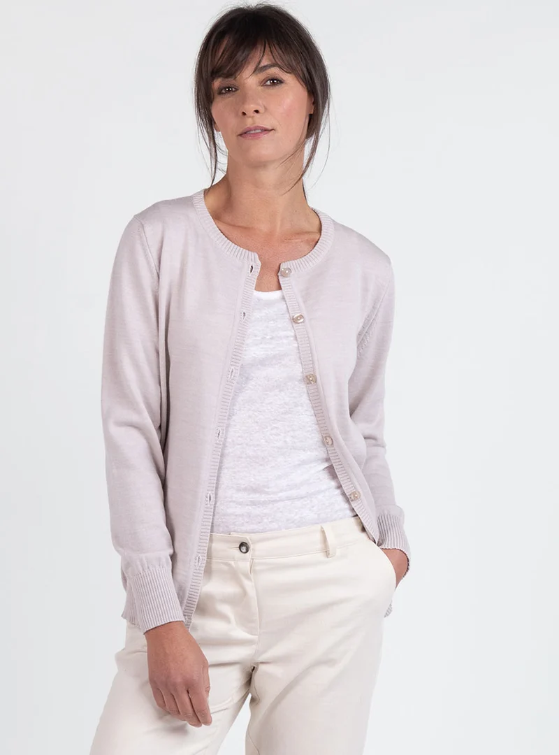Cardigan femme en laine beige naturel