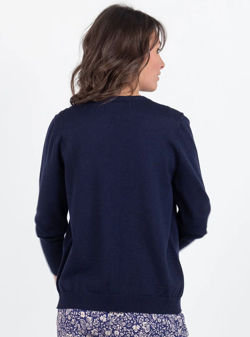 Cardigan femme en laine bleu marine