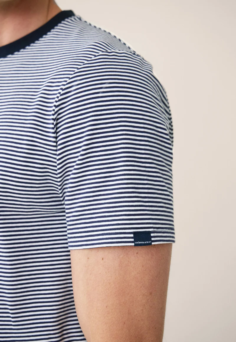 Ensemble pyjama haut marinière et short bleu marine en coton - Pyjama Haut Manches Courtes Et Bas De Pyjama Court Jeason Marine Marinière