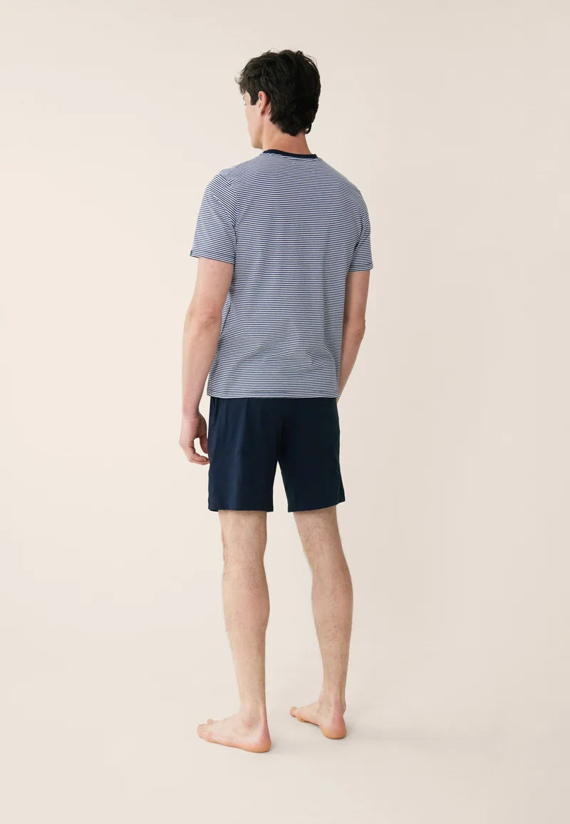 Ensemble pyjama haut marinière et short bleu marine en coton - Pyjama Haut Manches Courtes Et Bas De Pyjama Court Jeason Marine Marinière