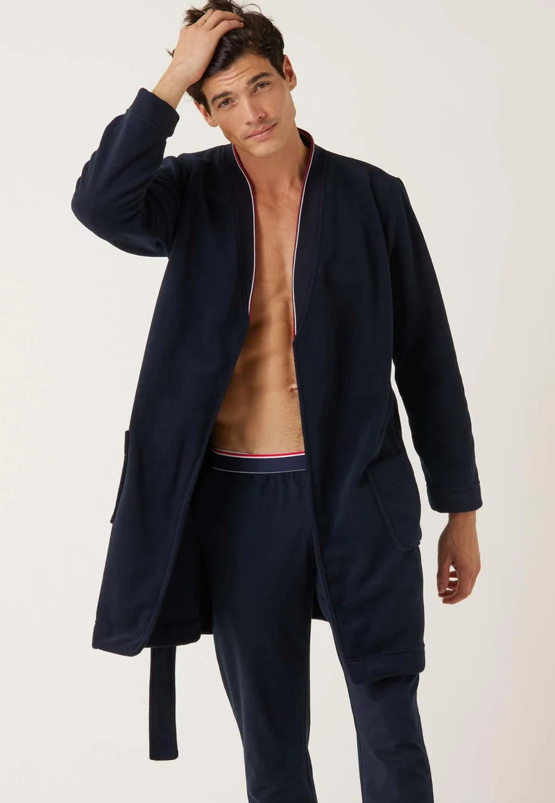 Robe de chambre chaude homme bleu marine avec col classique - Maxime Marine