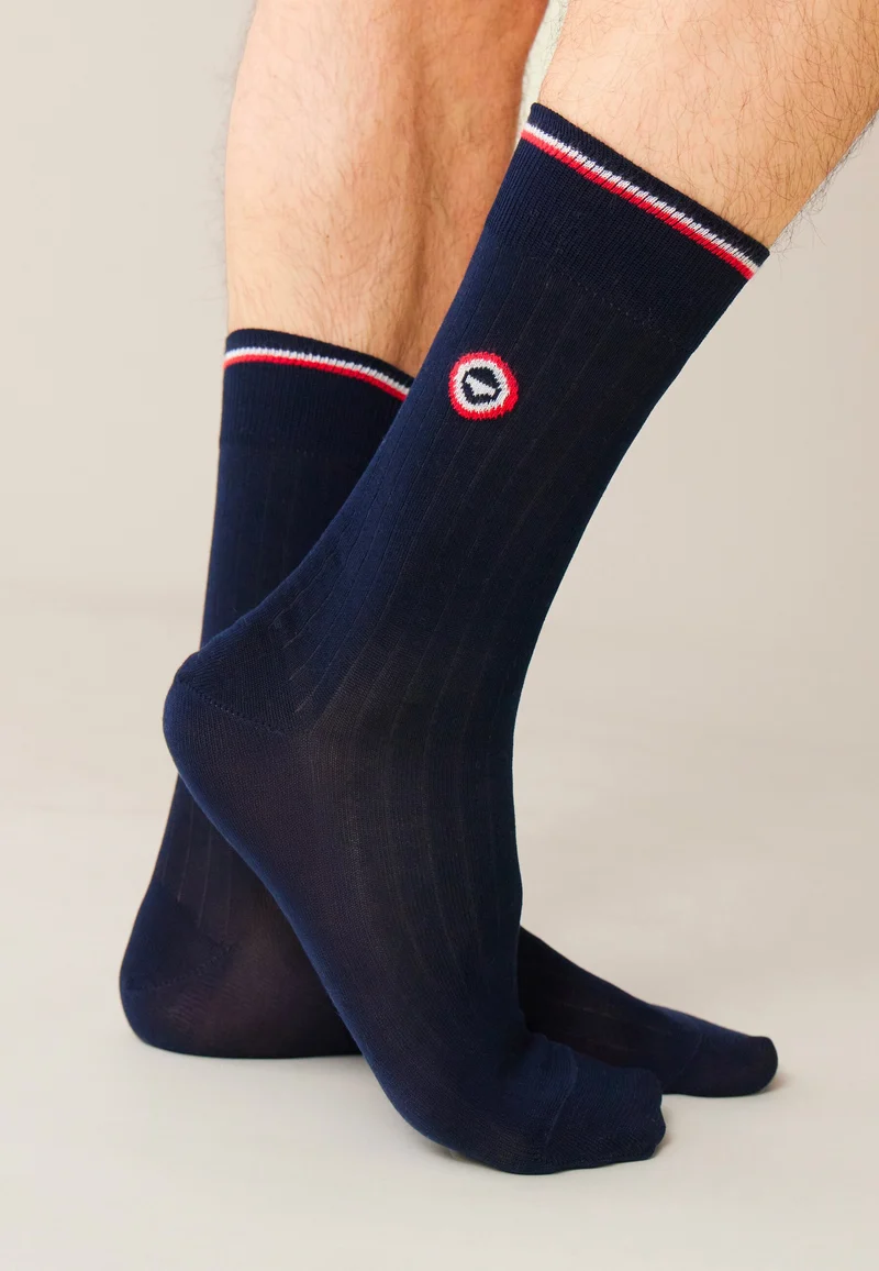 Chaussettes mi-hautes bleu marine en fil d'Écosse - Nessy Bleu