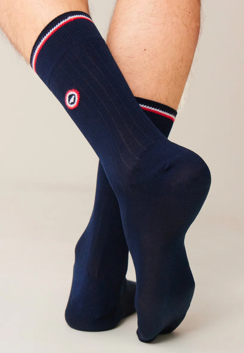 Chaussettes mi-hautes bleu marine en fil d'Écosse - Nessy Bleu