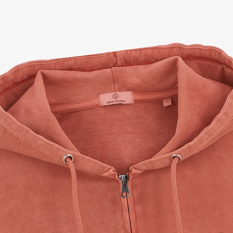 Sweat à capuche zippé teinture old en coton orange rouille
