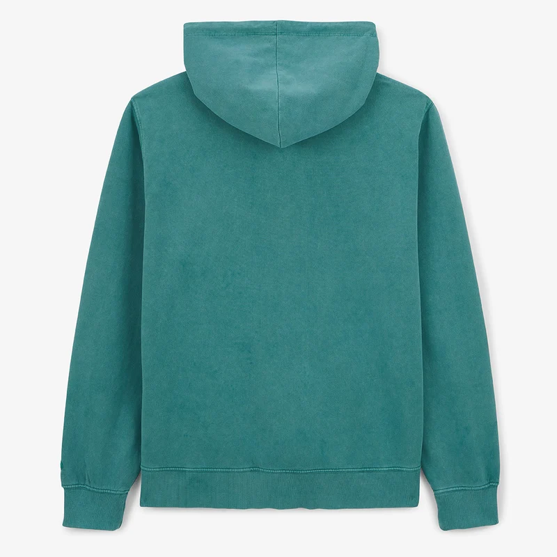 Sweat à capuche zippé teinture old en coton vert menthe