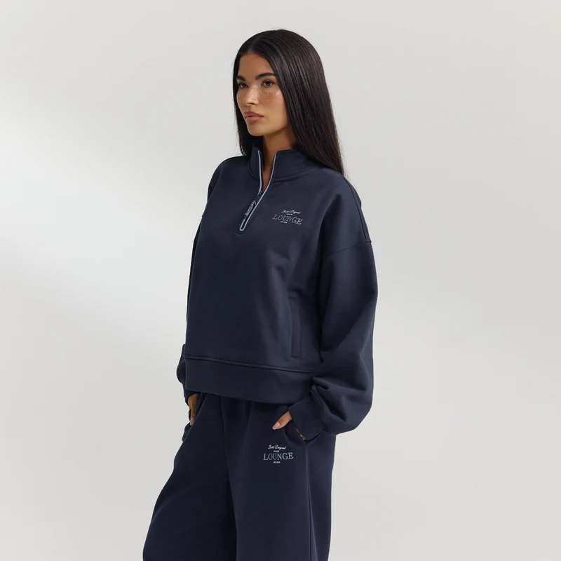Pull avec Quart de Zip - Bleu Foncé
