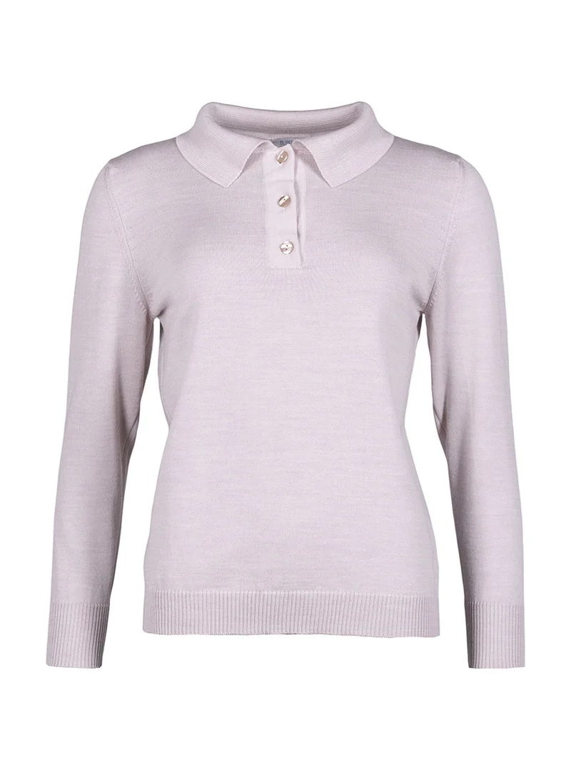 Pull femme col polo en laine beige naturel