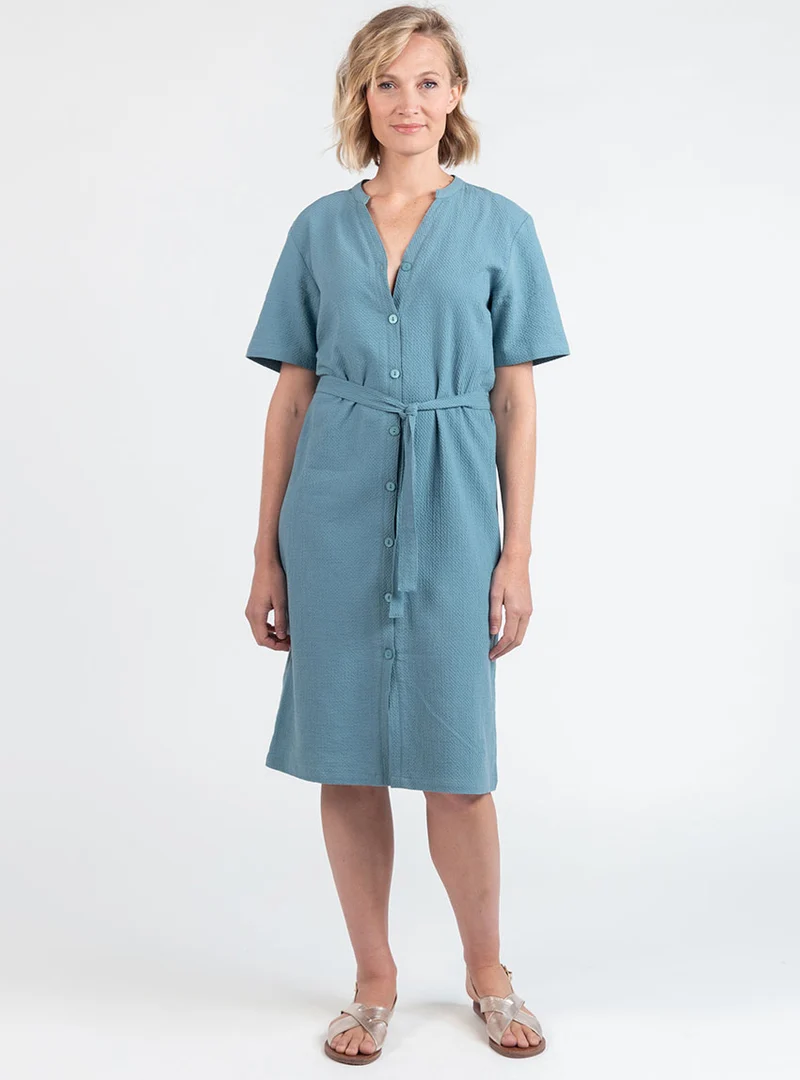 Robe femme en coton gaufré vert littoral