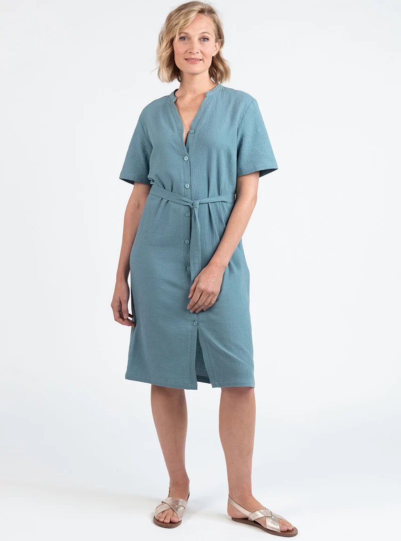 Robe femme en coton gaufré vert littoral