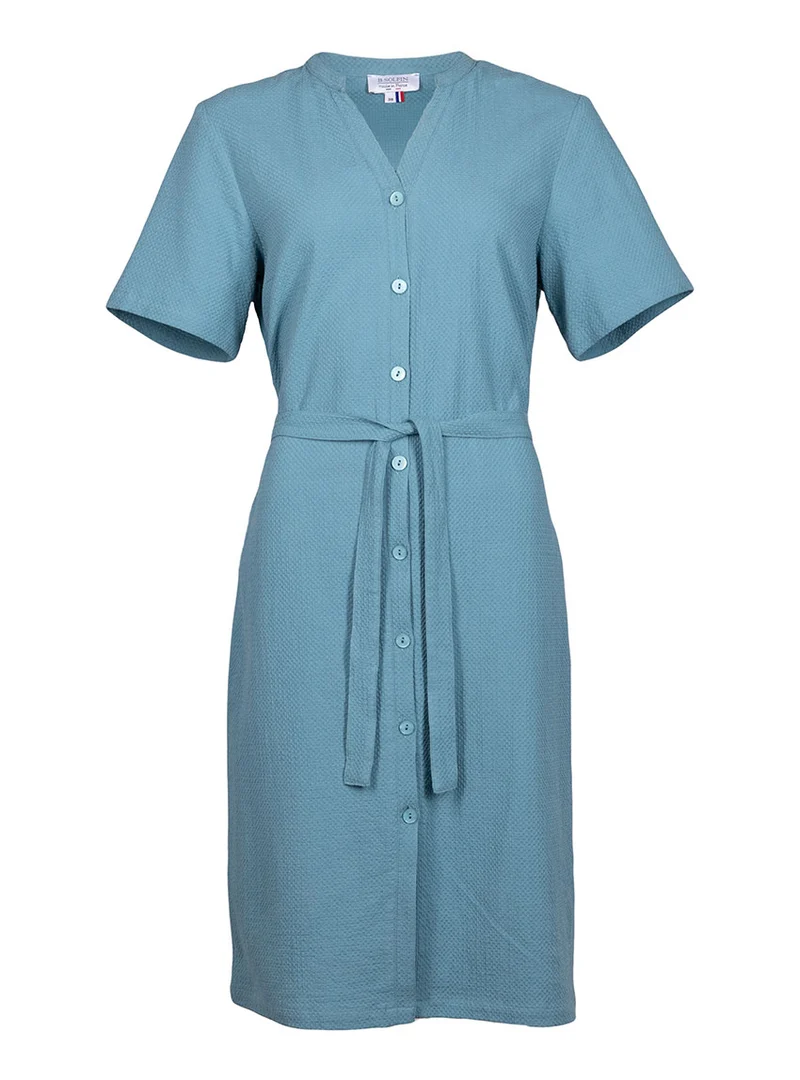 Robe femme en coton gaufré vert littoral