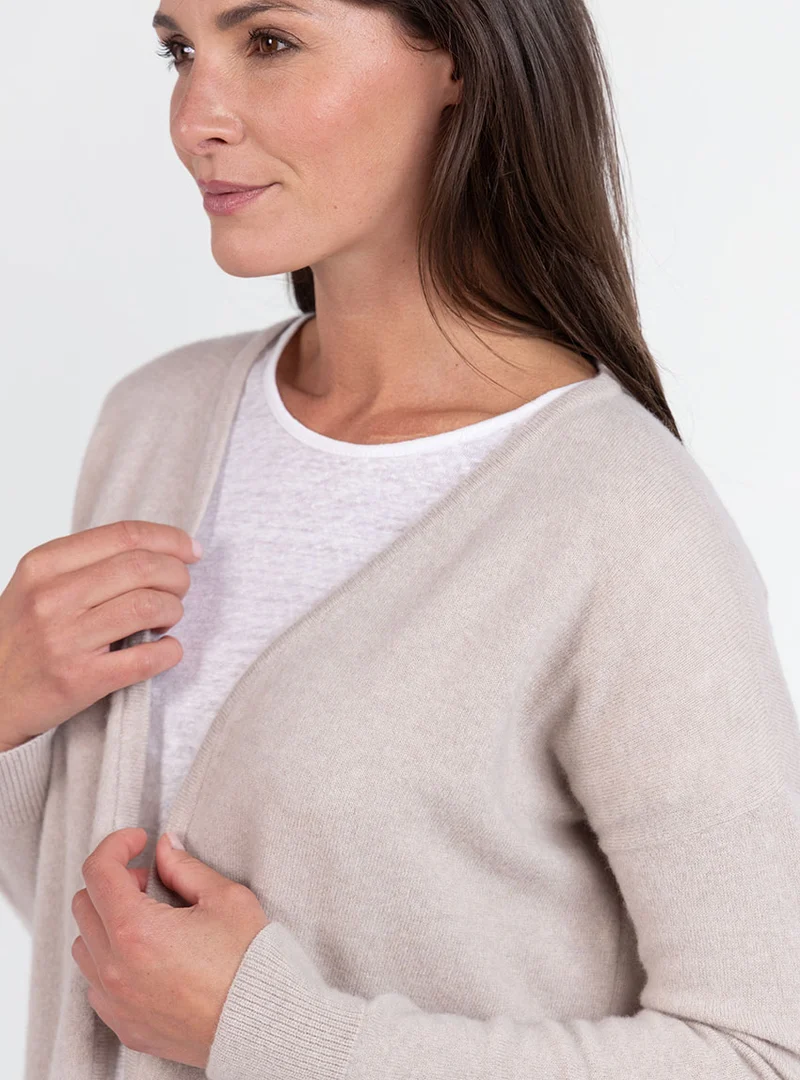 Gilet femme bord à bord laine et cachemire beige naturel
