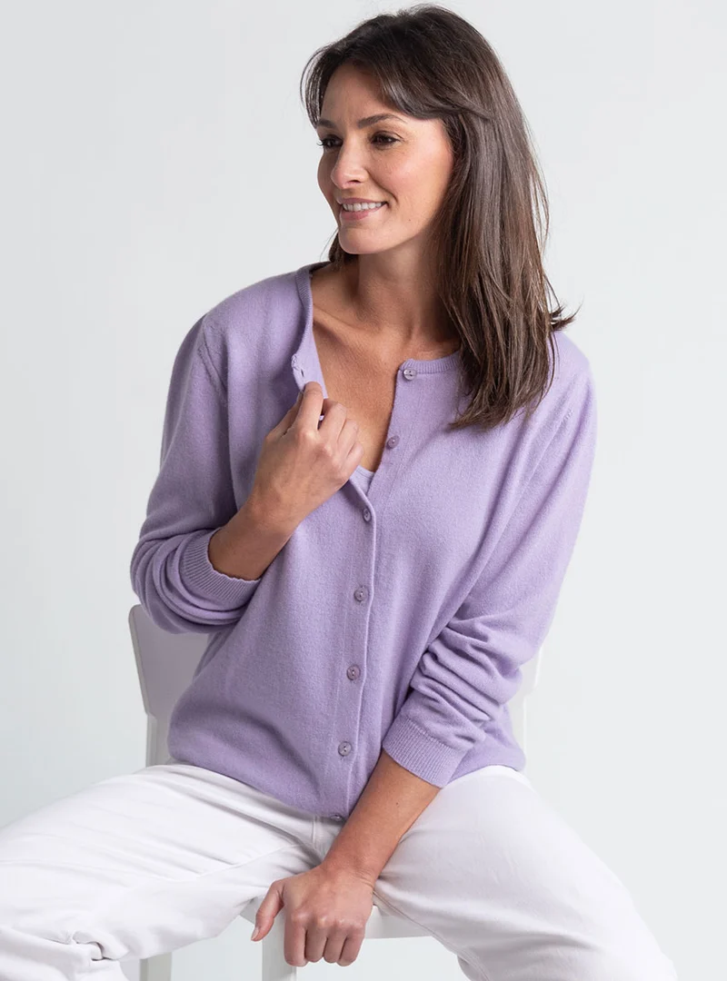Cardigan femme en cachemire violet délicat