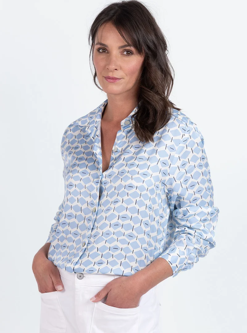 Chemisier femme rayé en viscose bleu graphique