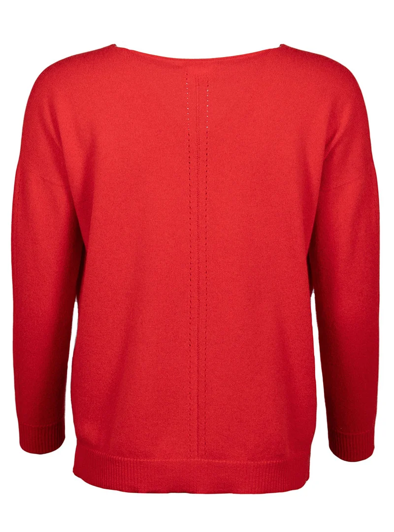 Pull femme col V laine et cachemire rouge tomate