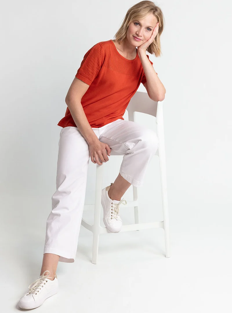 Pull femme ajouré coton orange terracotta