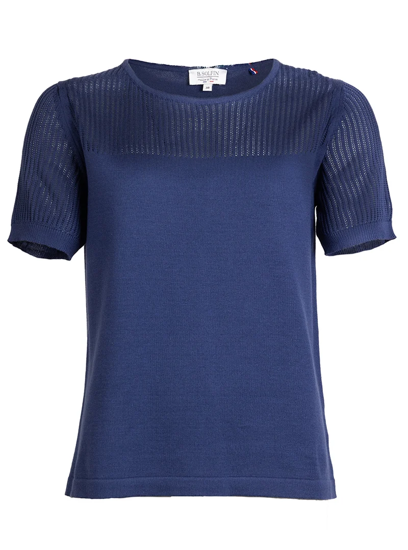 Pull femme ajouré coton bleu marine
