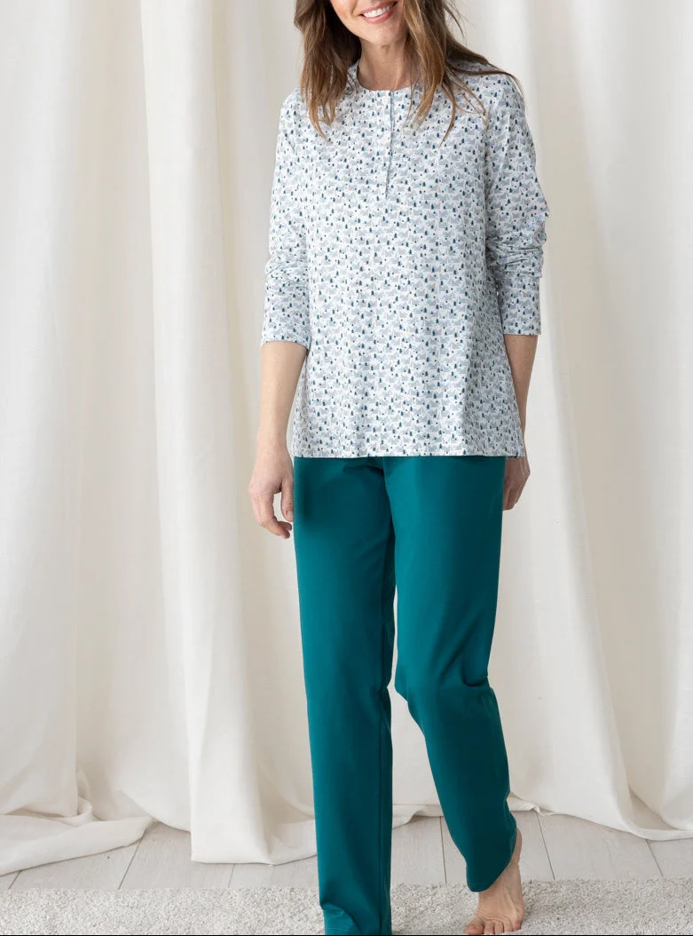 Pyjama femme en maille jersey sapins verts