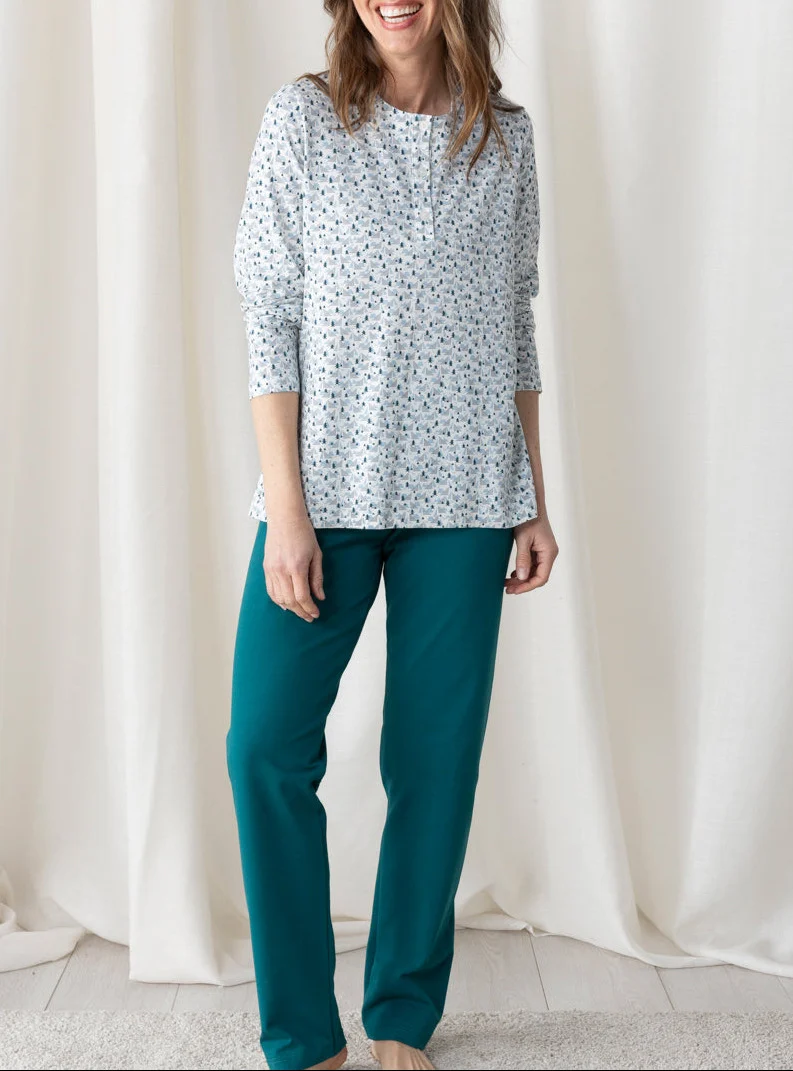 Pyjama femme en maille jersey sapins verts