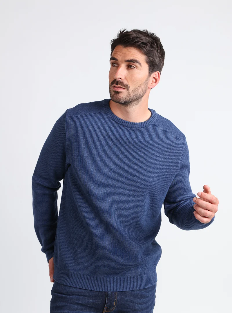 Pull homme col rond en laine bleu marine