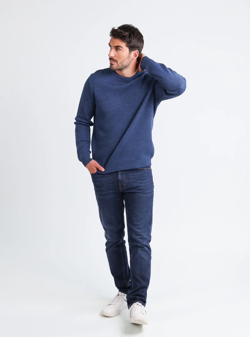 Pull homme col rond en laine bleu marine