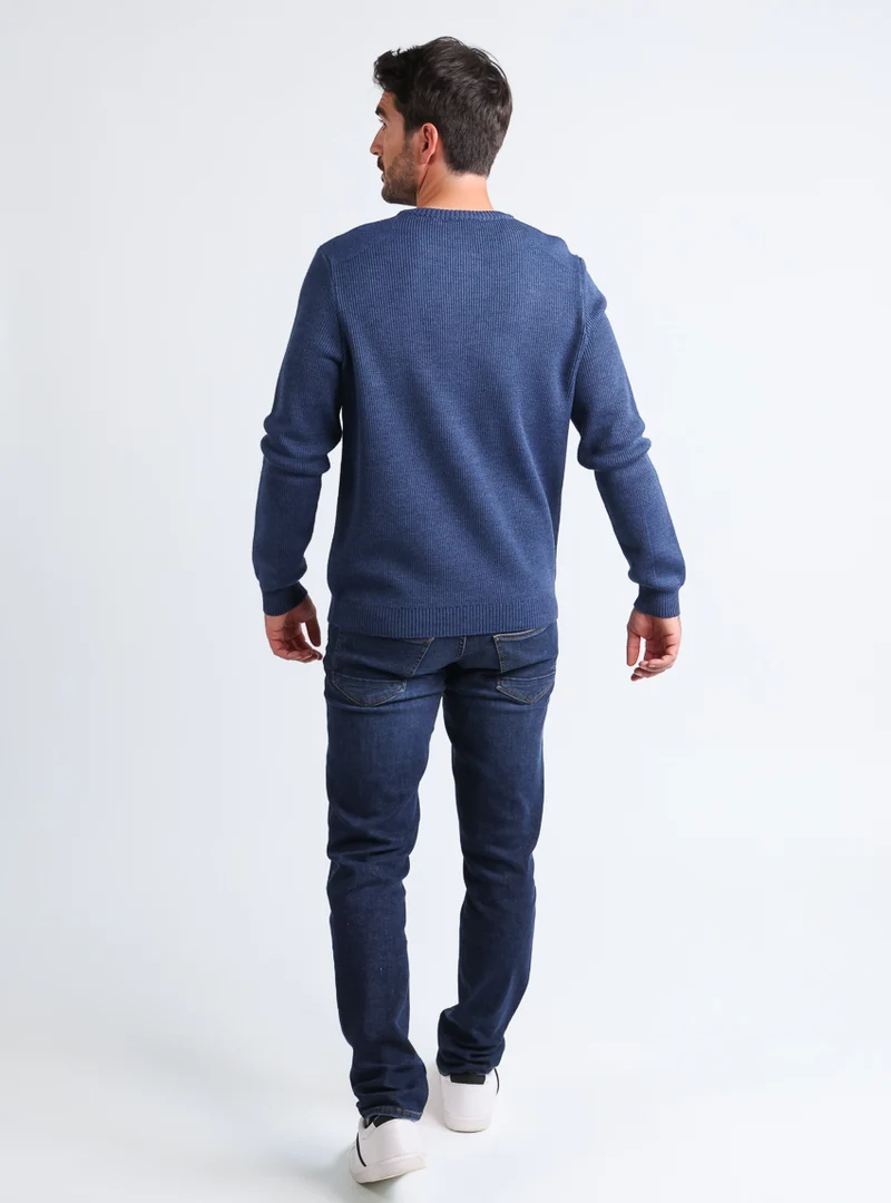 Pull homme col rond en laine bleu marine