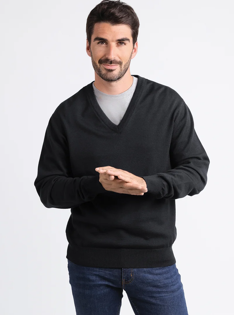 Pull homme col v 100% laine mérinos Noir