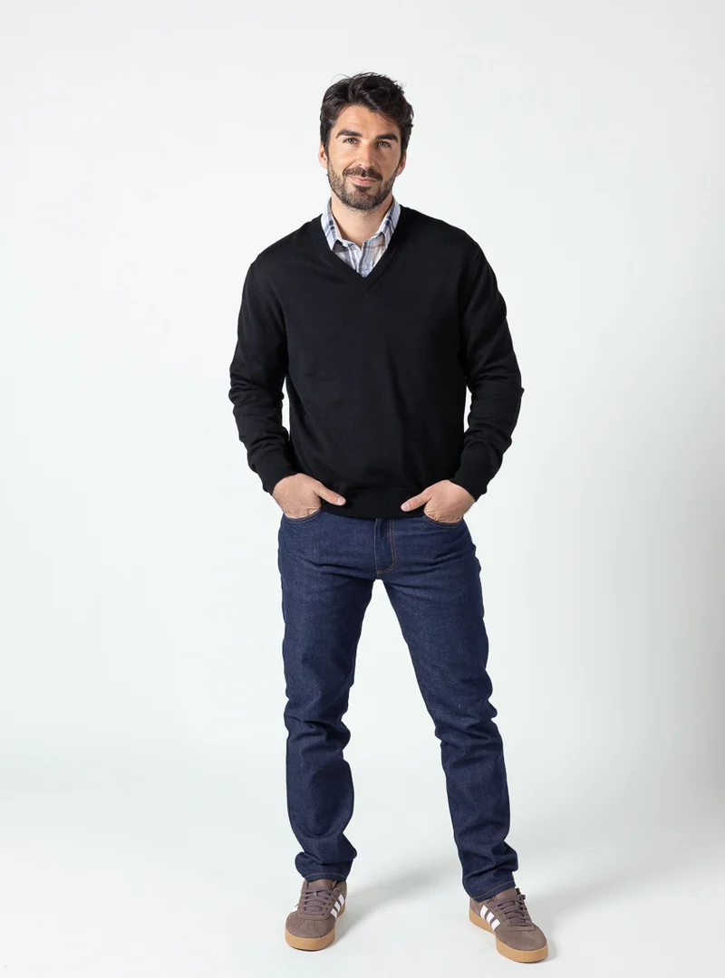 Pull homme col v 100% laine mérinos Noir