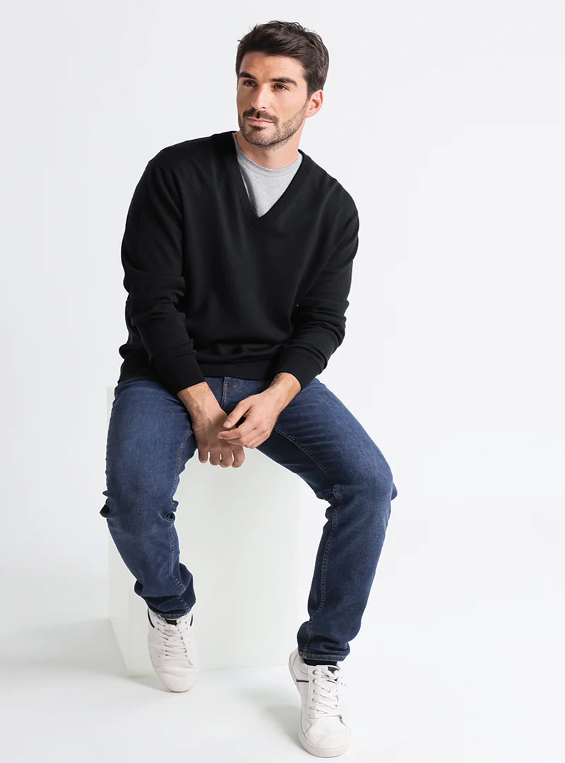 Pull homme col v 100% laine mérinos Noir