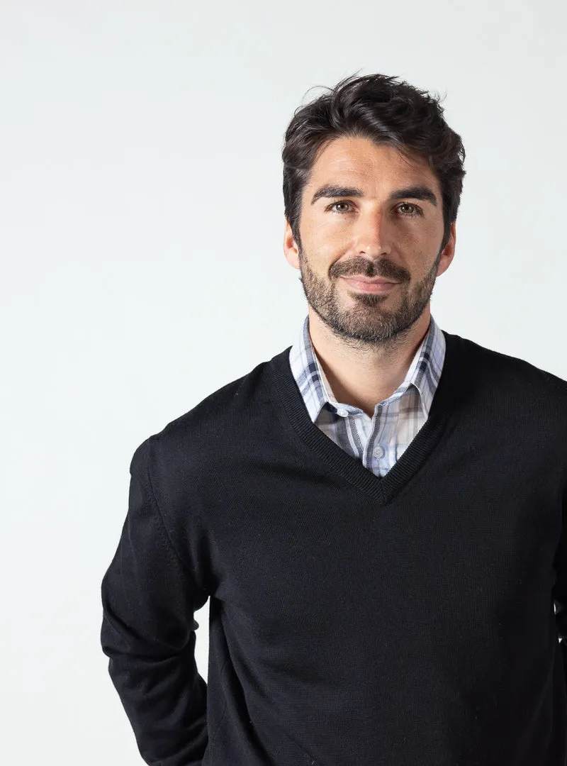 Pull homme col v 100% laine mérinos Noir