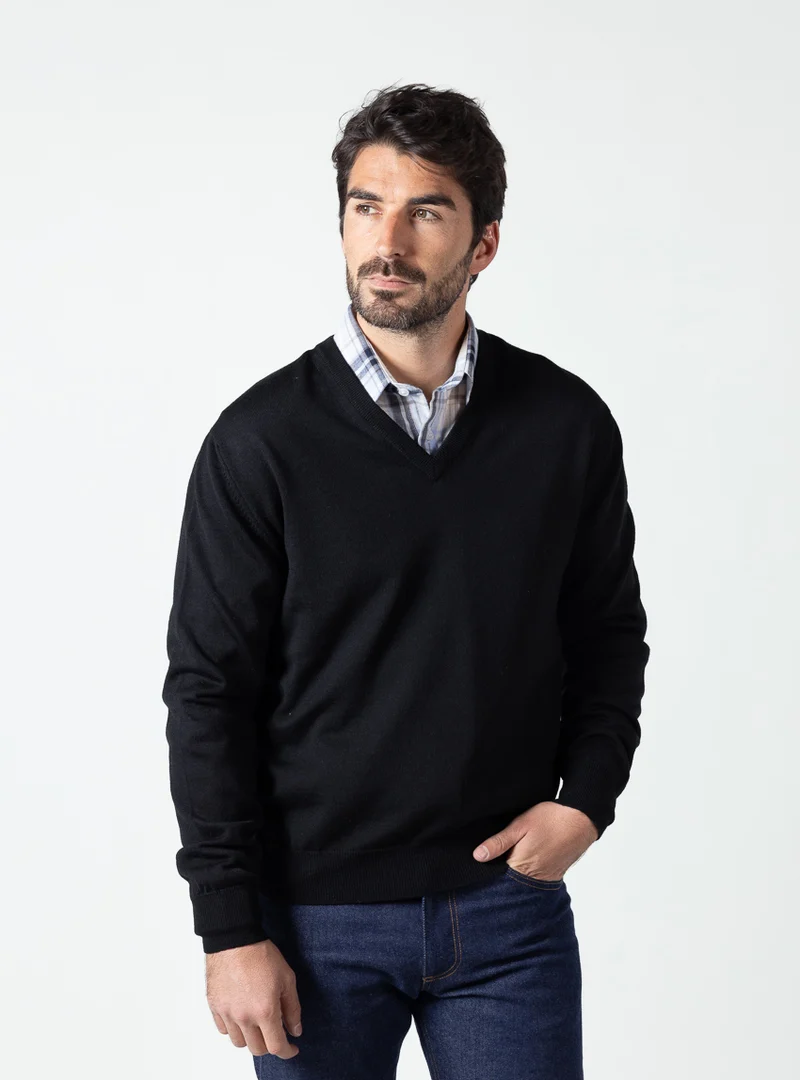 Pull homme col v 100% laine mérinos Noir