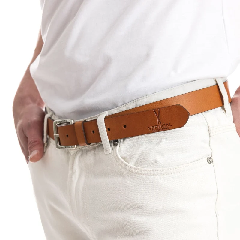 Ceinture cuir véritable camel large