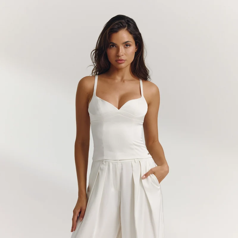 Crop Top Structuré en Satin - Écru