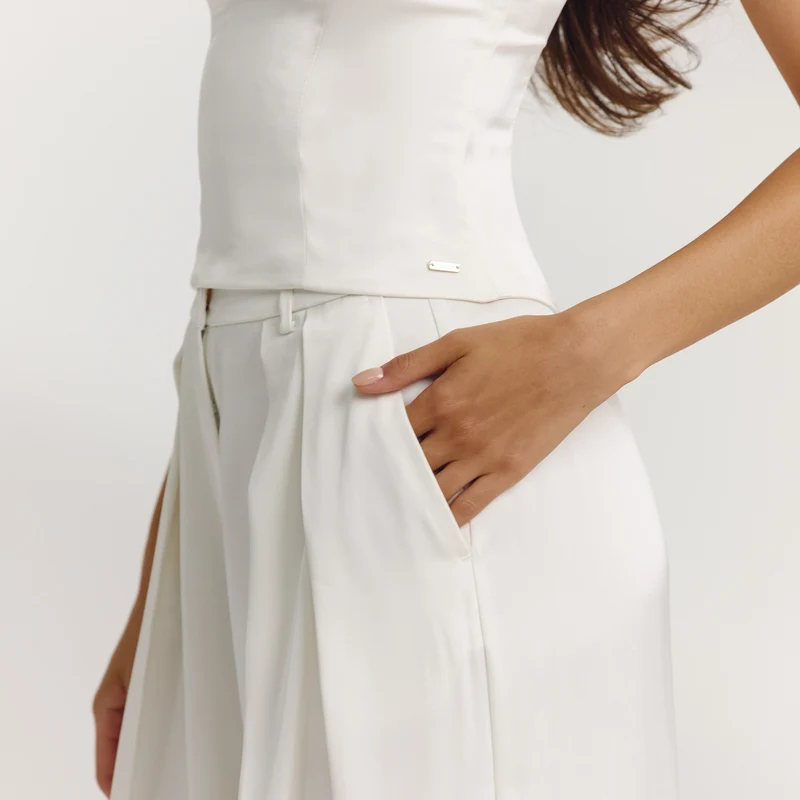 Pantalon Large en Satin - Écru