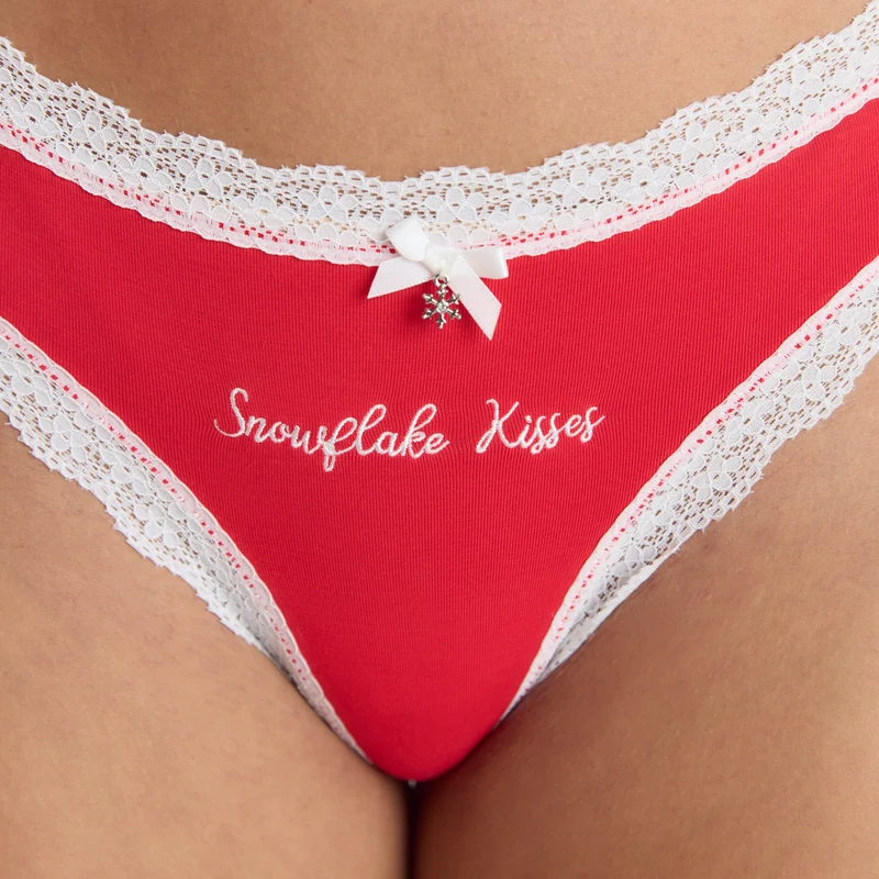 Lot de Strings Flocon de Neige (Pack de 2) - Rouge/Blanc