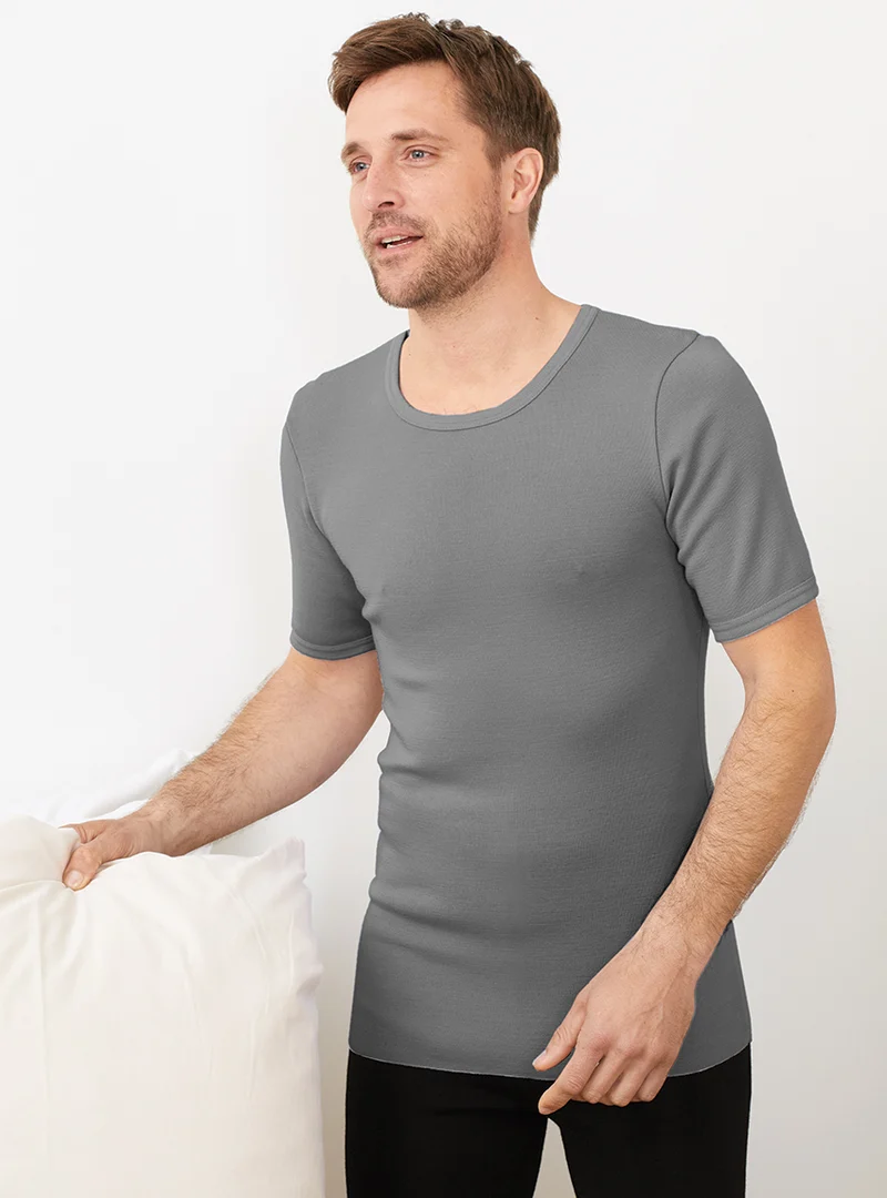 Tee-shirt thermique fin homme laine mérinos gris léger