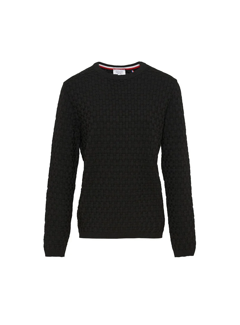Pull homme damier en laine noir