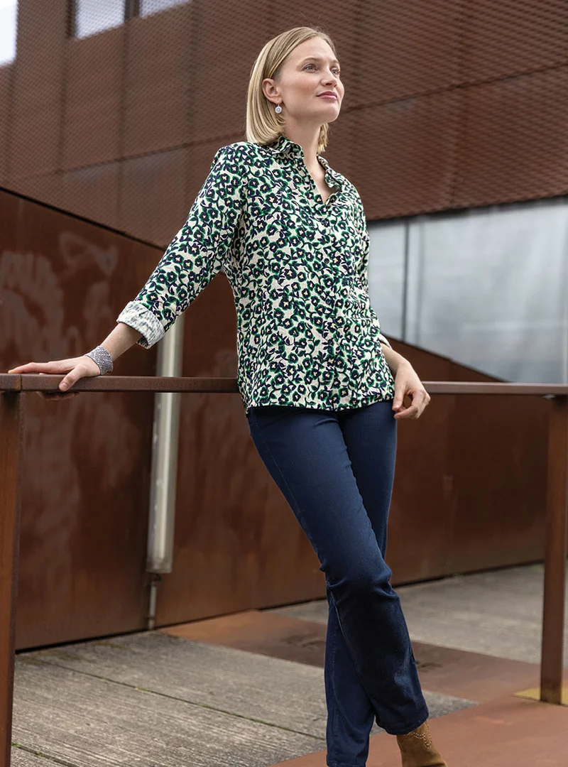 Chemisier femme coton imprimé vert