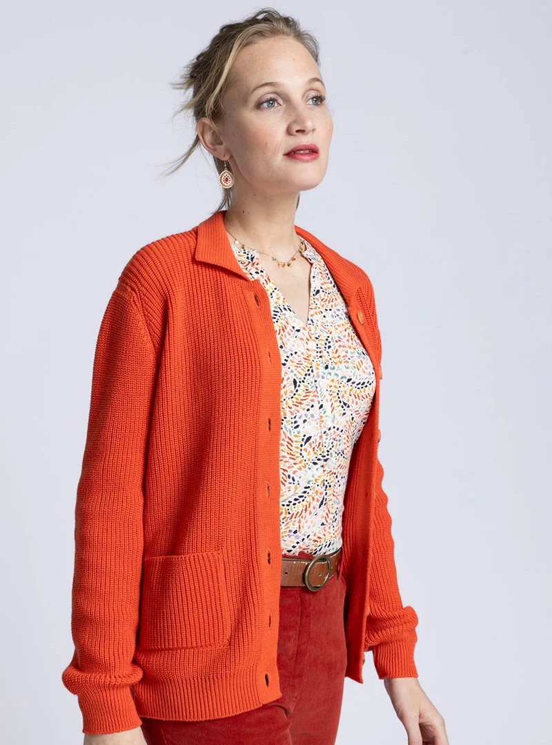 Gilet femme en laine mérinos orange