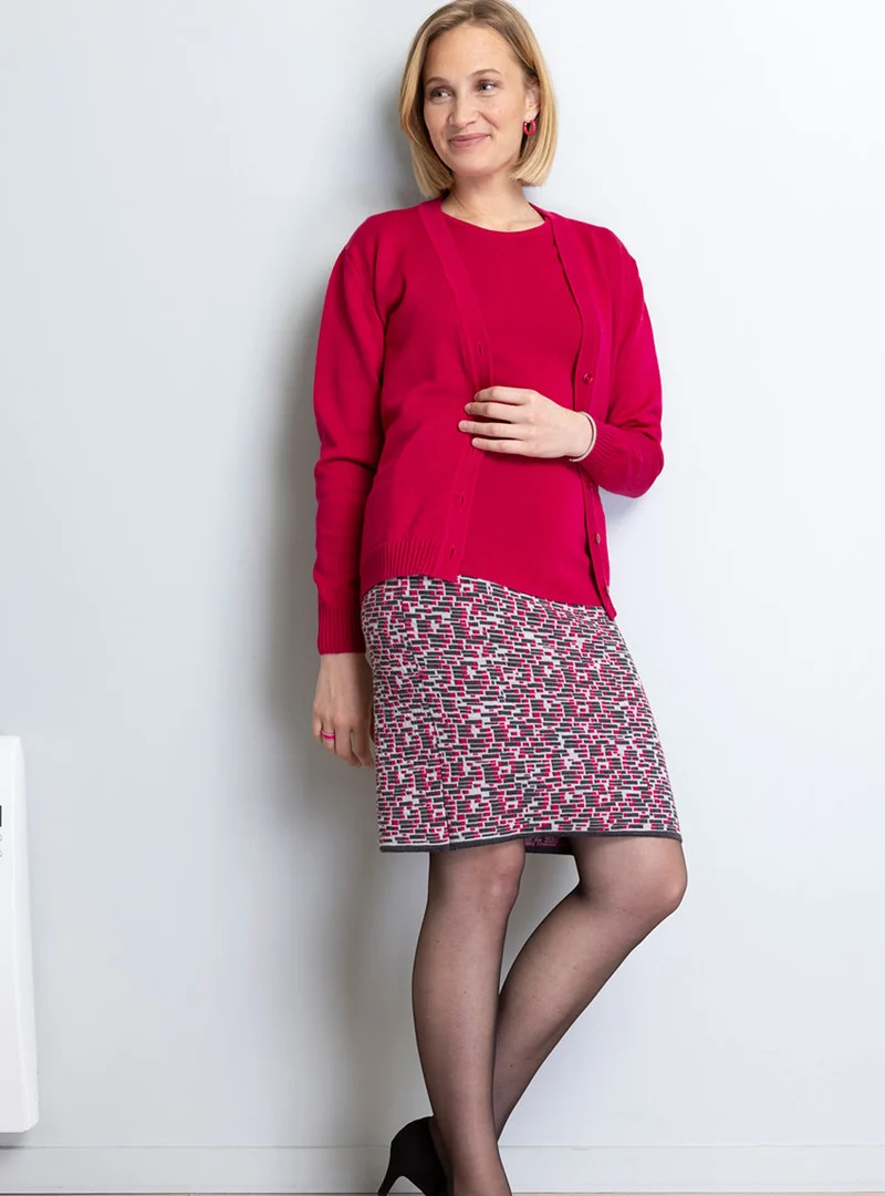 Jupe femme en laine mérinos jacquard gris