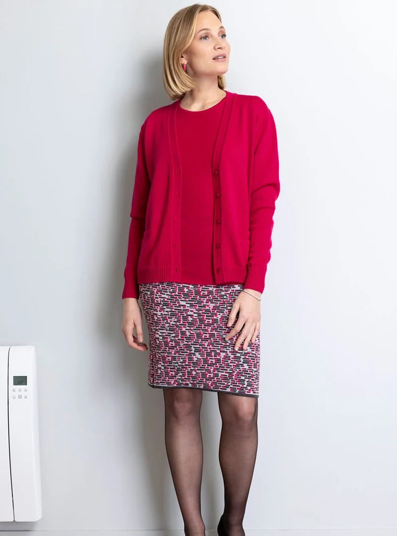 Jupe femme en laine mérinos jacquard gris