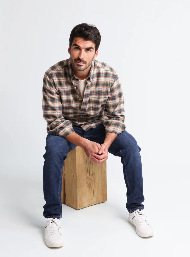 Chemise homme en coton à carreaux vert